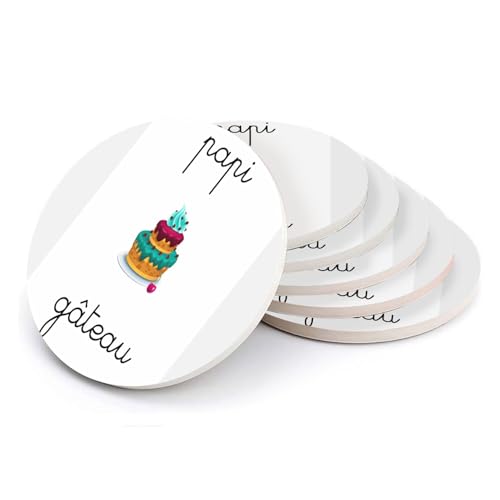 Sous verre ronds en céramique dessous de table Papi Gâteau lot de 6 pièces