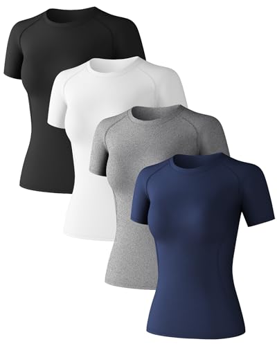 Women's Short Sleeve Compression Shirts Athletic T-Shirts Workout Tops for Gym Yoga Running