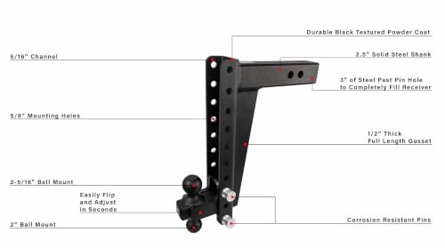 Image of Bulletproof 2.5 inch Heavy Duty 14 inch Drop /Rise Hitch