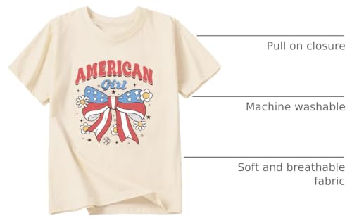 Image of Girl American Flag Shirts Bow Tshirt 4th of July Shirt Cotton Short Sleeve Tees 2-12 Years