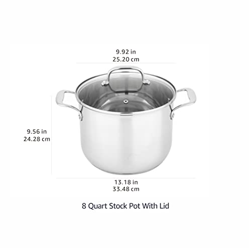 Amazon Basics Stainless Steel Induction Compatible Stock Pot with Glass Lid, Oven Safe, Dishwasher Safe, Sturdy, 8 Quart, Silver view 4