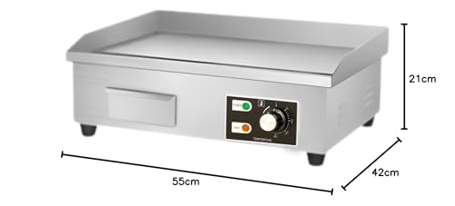 Miniatura 8 de Plancha Eléctrica De Cocina.Plancha Profesional Para Cocinar De 55x35cm.Acero Inoxidable.Placa Industrial Con Bandeja Recoge Grasa.Temperatura De 50-300 C.3000w