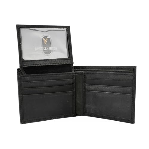 American Bison Men’s Bi-Fold Wallet – Embossed Bison Skull Leather Wallet with 2 ID Windows, 6 Card Slots, Dual Bill Compartments – Wooden Gift Box (Black)3