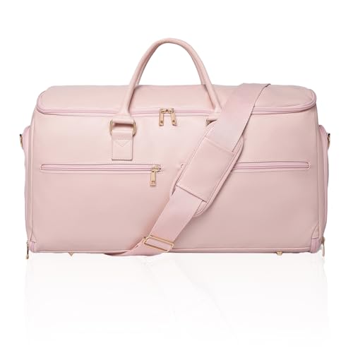 Image of seyfocnia Convertible Travel Garment Bag, Carry On Garment Bag for Women, 2 in 1 Hanging Suitcase Suit Business Travel Bag Weekender Bag, Pink