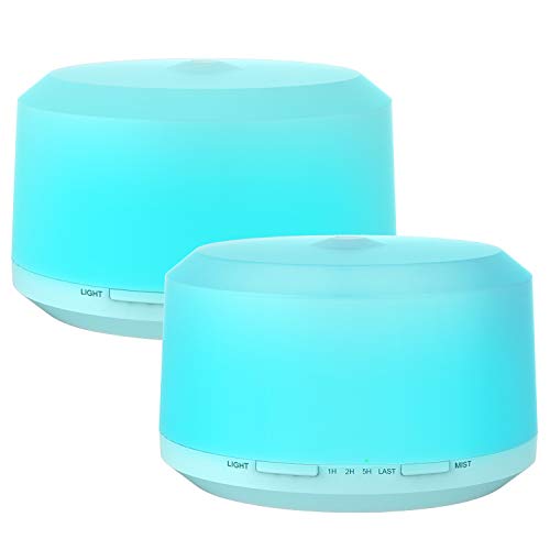 2 Pack 450ML Aromatherapy Diffusers for Essential Oils, Zookki Ultrasonic Essential Oil Diffuser with 8 Colors LED Lights, 4 Timer Settings and Waterless Auto Shut-off for Large Room
