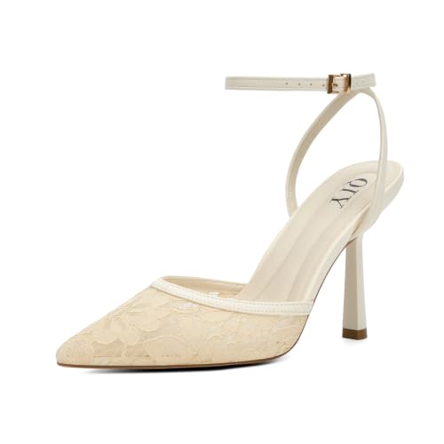 Image of QIY Closed Toe Heels for Women Pumps High Heel Strappy Sandals | Pointed Toe Slingback Women Heels with Ankle Strap, Stilettos Wedding & Bridal Formal Dress Shoes for Evening Party, Prom