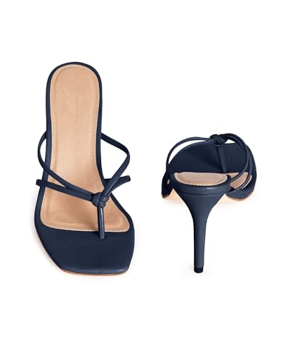 Image of Coutgo Womens Heeled Sandals Strappy Square Toe Flip Flops Fashion Thong Slip on Stiletto Sandals