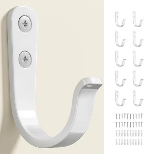 jockcaras 10Pcs Wall Hooks for Bathroom Kitchen Closet and Garage - White Metal Hooks for Hanging Coats Towels Hats Keys Bags and Coffee Cups - Holds Up to 40 lbs