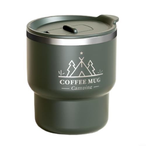 HEIBTENY Taza de café aislada, taza de viaje de acero inoxidable 304 con tapa, termo de doble pared, botella de agua portátil a prueba de fugas para oficina, hogar, exteriores, 10 x 9 cm (verde)