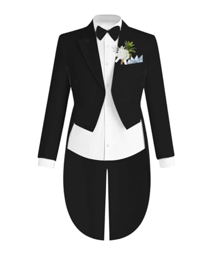 Men's Tailcoat Suit One Piece Slim Fit Suits for Men Double Breasted Tuxedo Swallow Coat Blazer Proms,Wedding,Black,2XL
