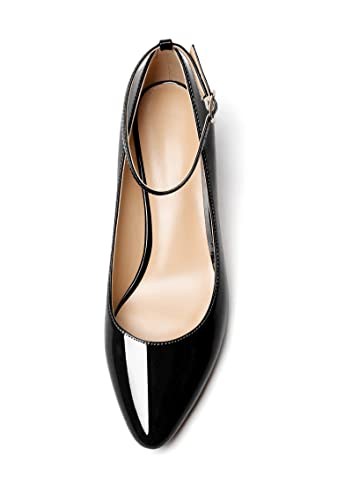 YODEKS Women's Wedge Pump Mid Heel Mary Jane Pointed Toe Shoes with Ankle Strap for Evening Party Dress Casual3