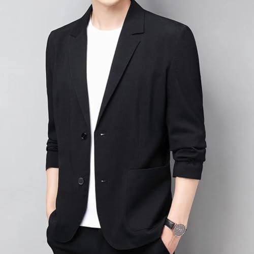 Men's Lightweight Linen Suit Jacket Korean Slim Fit Summer Fall Blazer for Men-Black 6