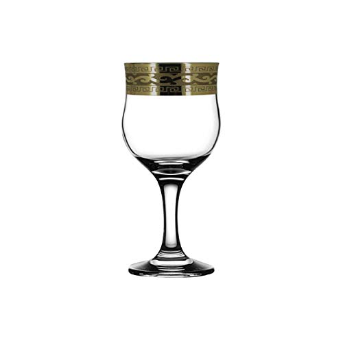 Crystal Goose 2-Ounces Sherry Liquor Glasses with Bronze-Plated Trim, Old-Fashioned Cordial Liquor Gilded Glasses with Etched Painting, 6-Piece Set