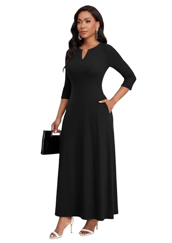 Image of MarryUP Women's V-Neck 3 /4 Sleeve Elegant Maxi Dress with Pockets Church Dresses 2026