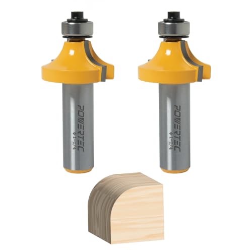 Image of POWERTEC Roundover Router Bit with Top Bearing, 1 /2 inch Shank, 1-1 /4 inch, 3 /8 inch Radius, Tungsten Carbide Tipped Woodworking Router Bits for use on Router Tool for Wood and DIY Projects, 2PK (73049-P2)