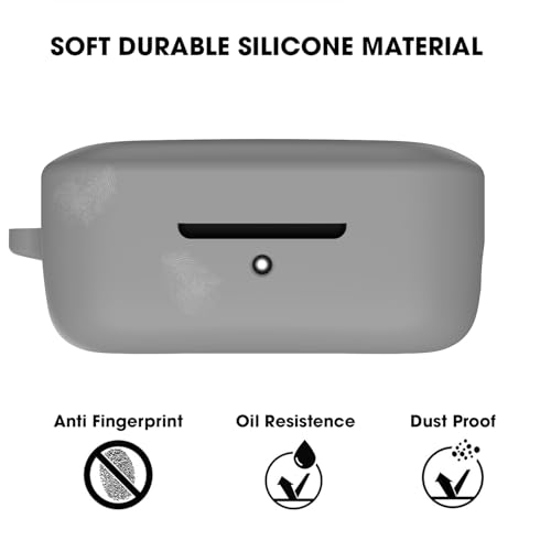 Image of Sounce Earphone Case Cover for Boat Airdopes 800 TWS Soft Silicone Skin Case Cover Shock Absorbing Protective Case with Keychain [Front LED Visible] - Grey