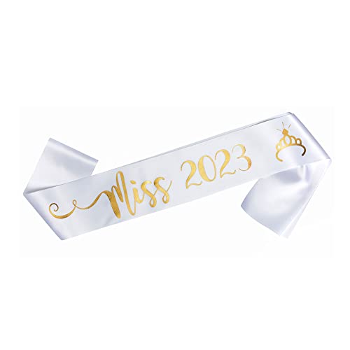 Echarpe Miss 2023 pour Evènement Festif - Echarpe Blanche et Or (Miss 2023)