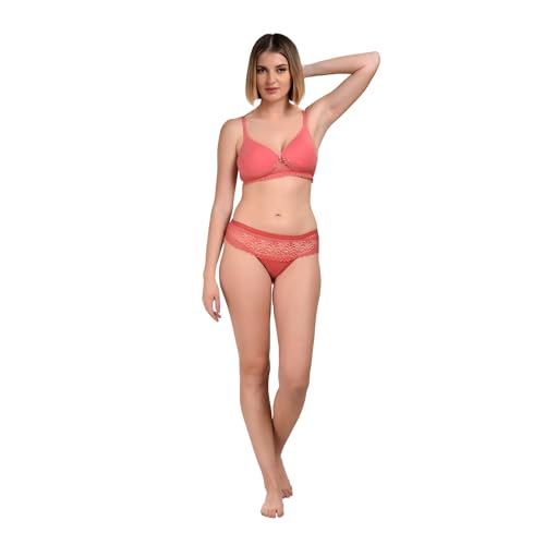 Image of UNITRUST Women's Padded Bra & Panty Set - Soft Stretchable Fabric with Lace Design | Stylish & Comfortable Lingerie