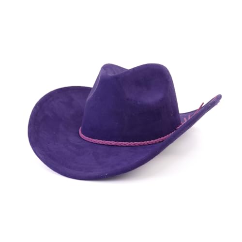 Image of Western Cowboy Hat for Women Men Classic Fedora Hats Wide Brim Suede Cowboy Hat for Women with Buckle Belt