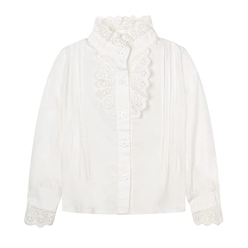Mud Kingdom Girls Blouse Shirts Spring Fall Long Sleeve Button-Down Top Ruffle Collar