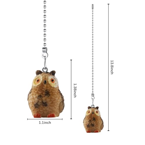 Image of Owls Ceiling Fan Pull Chain,Cute Realistic Bird Animal Pulls Charm Extension Decorative,12in 3mm Diameter Beaded Fan Light Pull Chains Extender Ornaments for Kids Room