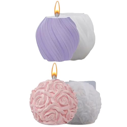 2Pcs Moldes Giratorios Florales para Velas Artesanales - Moldes Silicona 3D Reutilizables para Jabones, Resina, Decoración Floral - Apto Alimentos