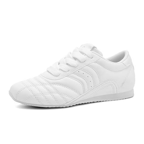 Women's Athletic Sneakers - White Leather Tennis Walking Shoes for Gym Casual Wear | Lightweight Comfortable