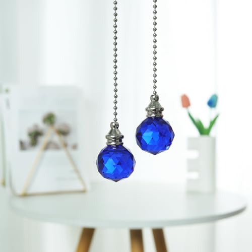 Image of 2PCS Blue Crystal Fan Pull Chain Ceiling Pull Chain Crystal Prism Ball 30mm Extension with Connector for Ceiling Light Fan
