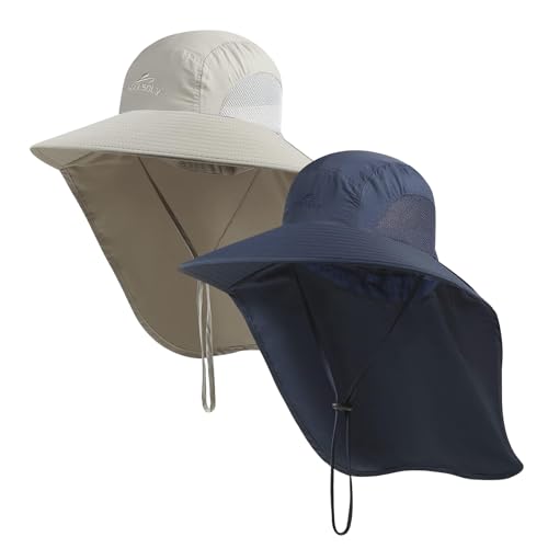 Image of Outdoor Sun Hat for Men with 50+ UPF Protection Safari Cap Wide Brim Fishing Hat with Neck Flap, for Dad