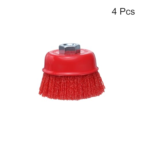 QUARKZMAN 4 Stück 3 Nylon-Filament-Radbecherbürste Für Winkelschleifer Mit 5/8-11 Gewindespindel Schleifdrahtbürsten-Set Für Rost/Farbrestentfernung Und Oberflächensäuberung