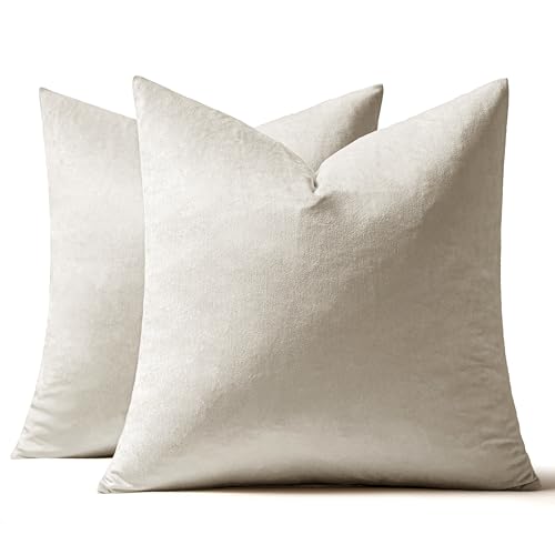 Image of MIULEE Pack of 2 Velvet Pillow Covers Decorative Square Pillowcase Soft Soild Cream White Cushion Case for Sofa Bedroom Car 22 x 22 Inch 55 x 55 cm