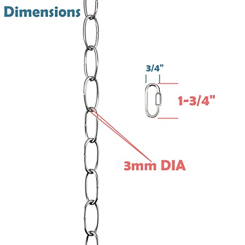 Image of Aspen Creative 21108-71, Steel 6 Feet Heavy Duty Chain & Quick Link Connector for Hanging Up Maximum Weight 40 Pounds in Chrome, 11 Gauge /6 feet