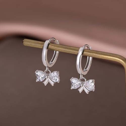 SLUYNZ Sterling Silver CZ Bow Hoop Earrings for Women Teens Love Bow Hoop Earrings Huggie Valentines Day Earrings2