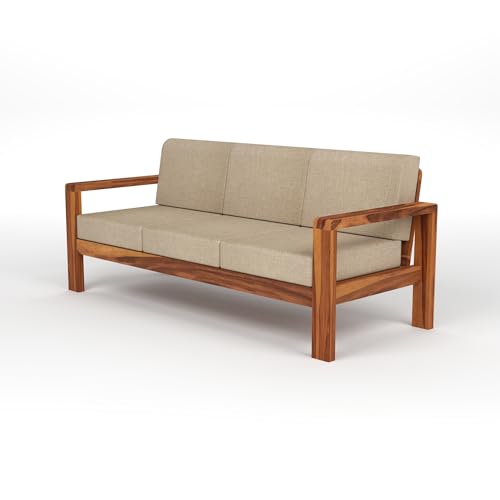 Image of KINGS HOME FURNITURE Sheesham Wooden 3 Seater Sofa for Living Room | Solid Wood Sofa | Rosewood Sofa Set for Home & Office | Lounge (Honey Finish, 3 Seater)