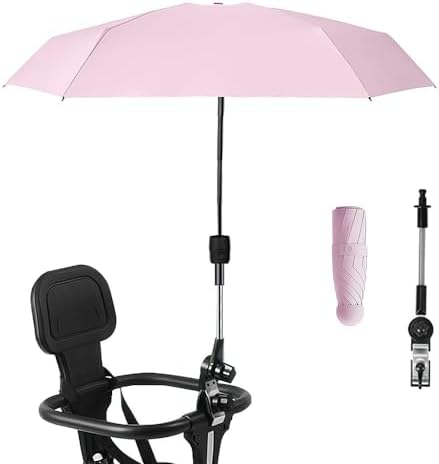 Nakazawa Stroller Sunshade Clip-on Adjustable Universal, Adjustable Steering Angle, Reinforced Umbrella Frame, Compact and Lightweight, Suitable for All Kinds of Strollers(Pink)