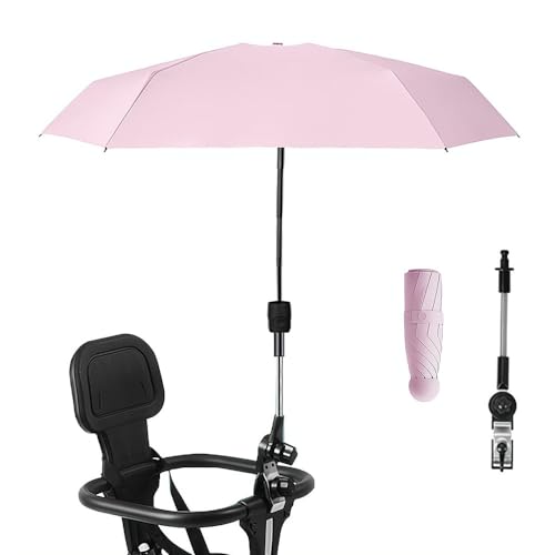 Nakazawa Stroller Sunshade Clip-on Adjustable Universal Adjustable Steering Angle Reinforced Umbrella Frame Compact and Lightweight Suitable for All Kinds of Strollers(Pink)