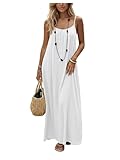 SHENHE Women's Open Back Spaghetti Strap Beach Maxi Dress Loose Flowy Vacation Sundress White Medium