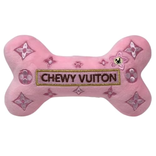 Dog Diggin Designs Chewy Vuiton Pink Blossom Plush Dog Toy Bone | Luxury-Inspired Parody Designer Bone with Squeaker Soft Plush Chew & Play Dog Toy Prt--Porter Play!