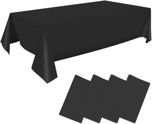 Mocamoro テーブルクロス 使い捨て 12枚 黑 プラスチック 防水 高耐久性 長方形テーブルカバー 片付け容易 (ブラック, 12枚)