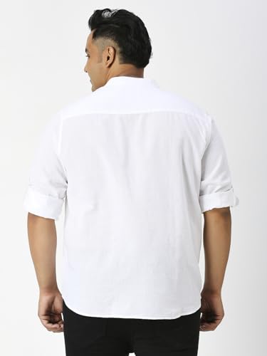 Image of Thomas Scott Men's Solid Cotton Linen Casual Shirt | Full Sleeve | Regular Fit | Mandarin Collar