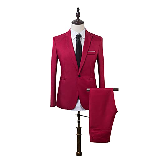 Blazer de Costume 2 pièces pour Homme Veste d'affaires Coupe Slim à Un Bouton Costume de fête de Mariage Tux Vest Pantalon avec Cravate Costume décontracté - Image 3