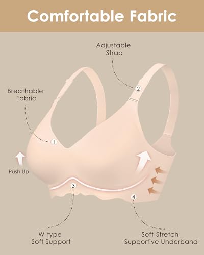 Image of HORISUN Wireless T Shirt Bra Seamless Push Up Bralette Full Coverage V Neck Comfortable Bras for Women