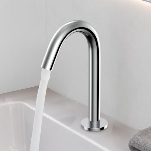 Image of RN Automatic Touchless Sensor Faucet for Wash Basin, Motion Sensor Bathroom Sink Tap, Hands-Free Smart Faucet with Chrome Finish, Water Saving Kitchen & Bath Fixture (Swan Neck.2)