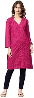 Lucknowi Chikankari Bottel Green Kurta for Women