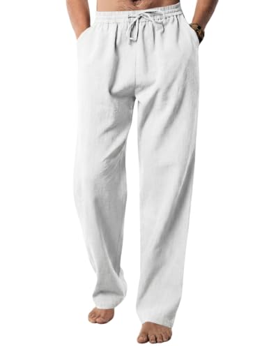 EndoraDore Men's Linen Trousers Summer Cotton Blend Elastic Waist Pants