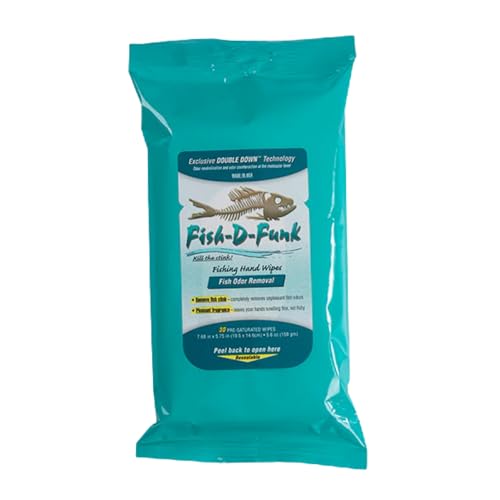 Ardent Fish D Funk Hand Wipes, 30 Per Pouch, Gentle, Non-Toxic Odor Eliminator for Tough Fish Smell, Single Use Wet Wipe, Fishing Gear for Boats and Kayaks, Made in USA