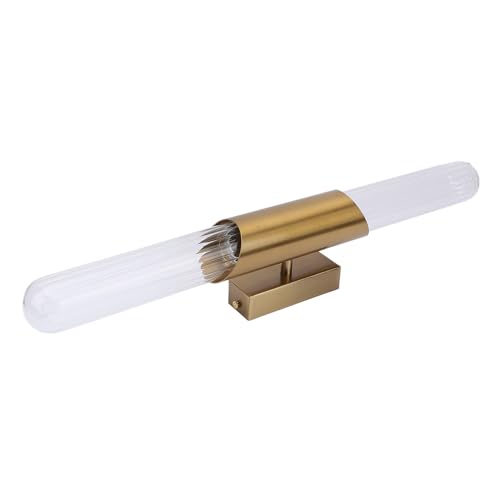 Luocute Lámpara de Tocador de Baño Cepillado en Oro, Escala de Lámpara de Vidrio Transparente de Metal Elegante Apliques de Pared Moderna con Enchufe E26 100-240V para el Dormitorio del