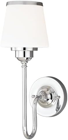 VAXCEL Kelsy 1-Light 6 inch Wide Chrome Transitional Bathroom Vanity Lighting Fixture, White Frosted Opal Glass Shade, Dimmable, LED Compatible, Wall Mounted Steel Sconce