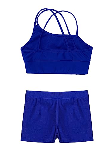 Lejafay Kids Girls 2 Pieces Dance Outfit Active Crop Top with Sport Booty Shorts Gymnastics Leotard Workout Swimwear3