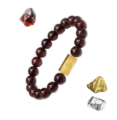 Kartini Studio Garnet Bracelet, Bracelet for Men, Garnet and Gold, Men's Quality Bead Jewelry
